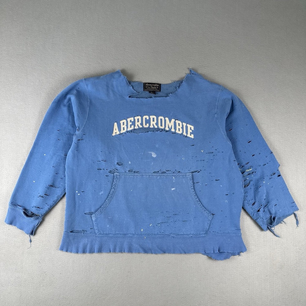 Vintage 90s Abercrombie Fitch Sweatshirt 2XL Blue Distressed Thrashed Crew Neck